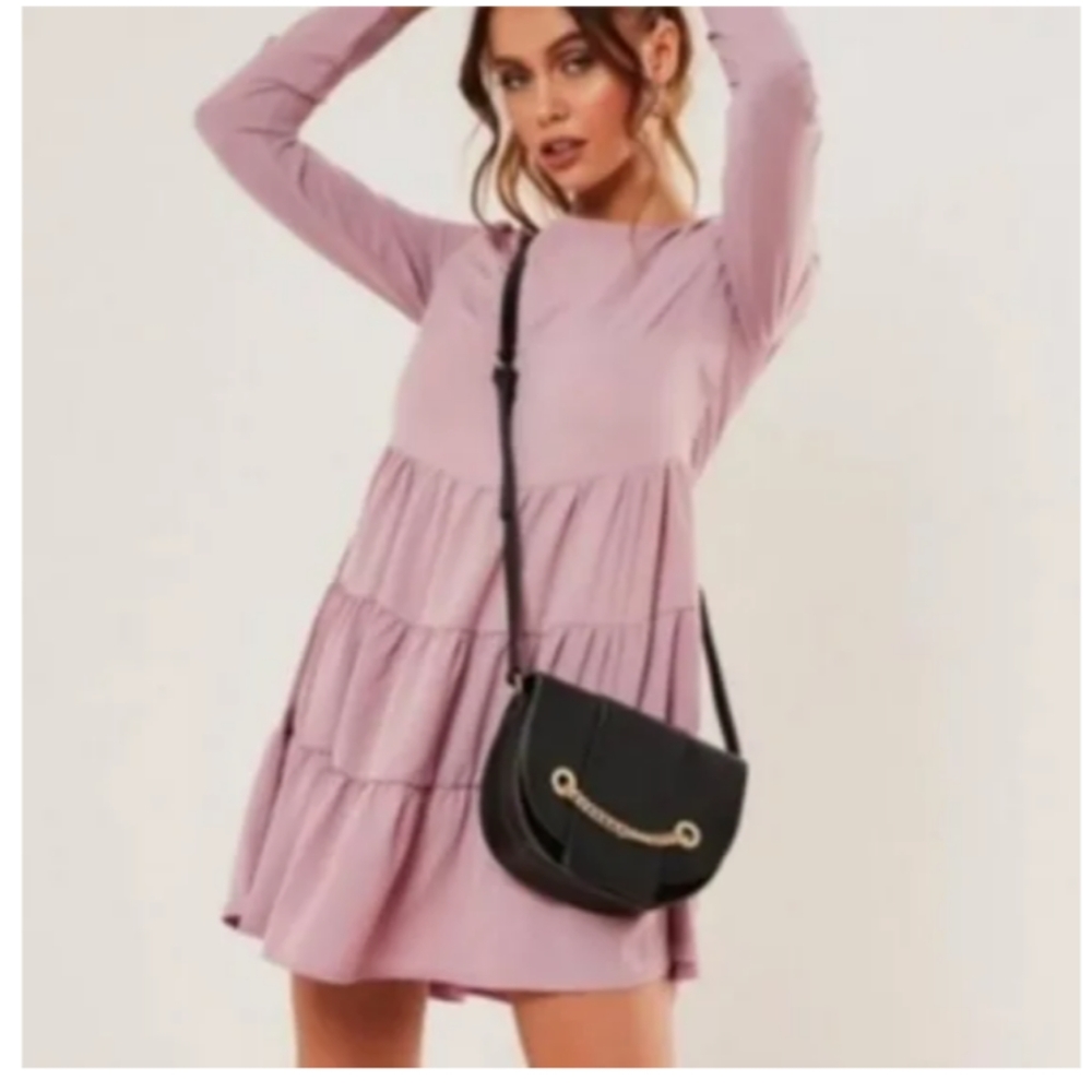 Dress Midi Missguided Color blush pink Long Sleeves size 10 Party Cocktail New